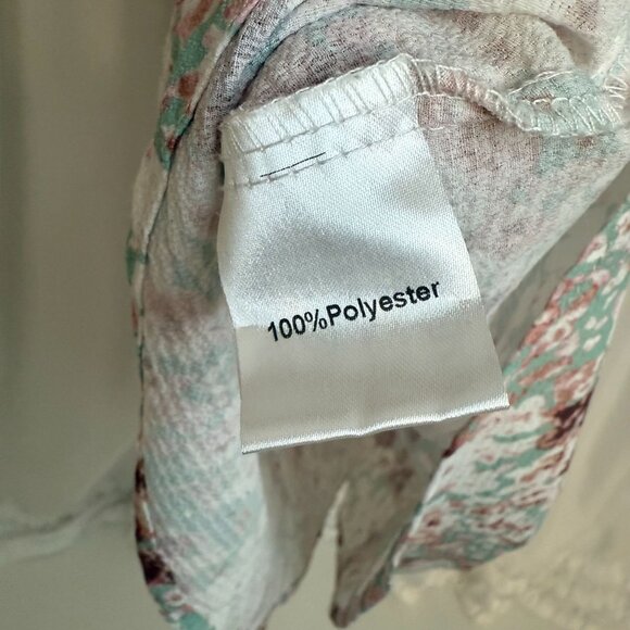 SimpleFun Floral Print Flutter Sleeve Tie Neck Blouse Medium - Picture 5 of 5